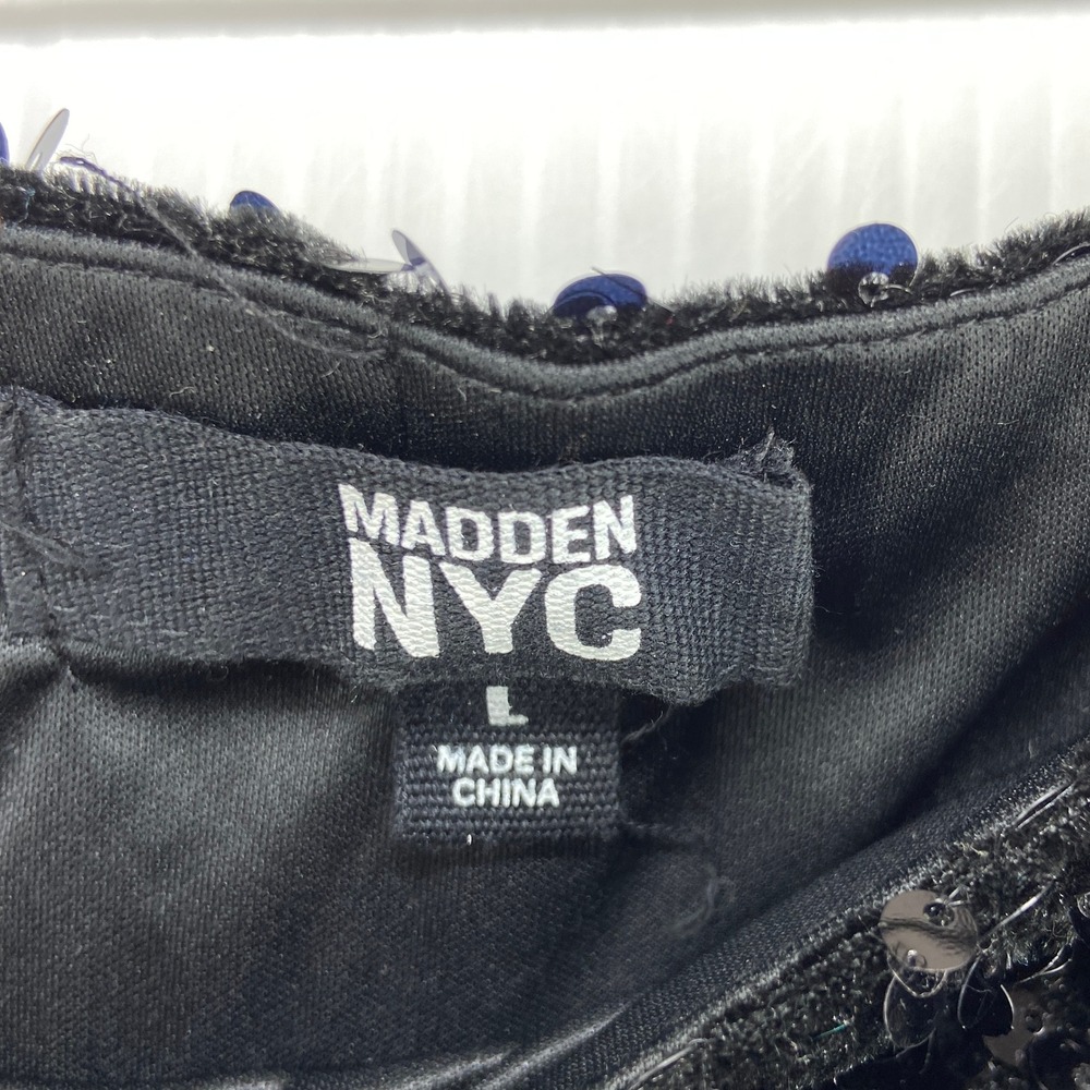 Madden NYC Black Sequin Velour Maxi Skirt Side Slit Womens Large - Picture 6 of 10